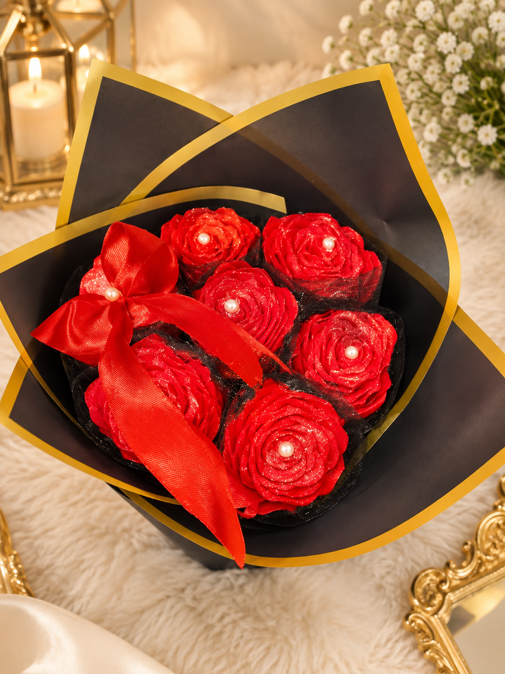 RED MINI BOUQUET(WRAPPED IN BLACK)